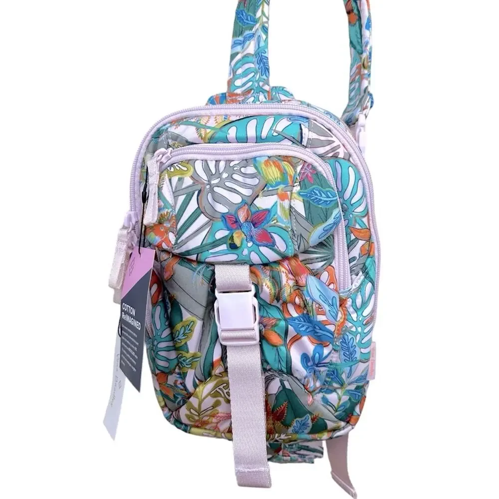 NWT Vera Bradley Women's Cotton Utility Sling Backpack, Rain Forest Canopy
